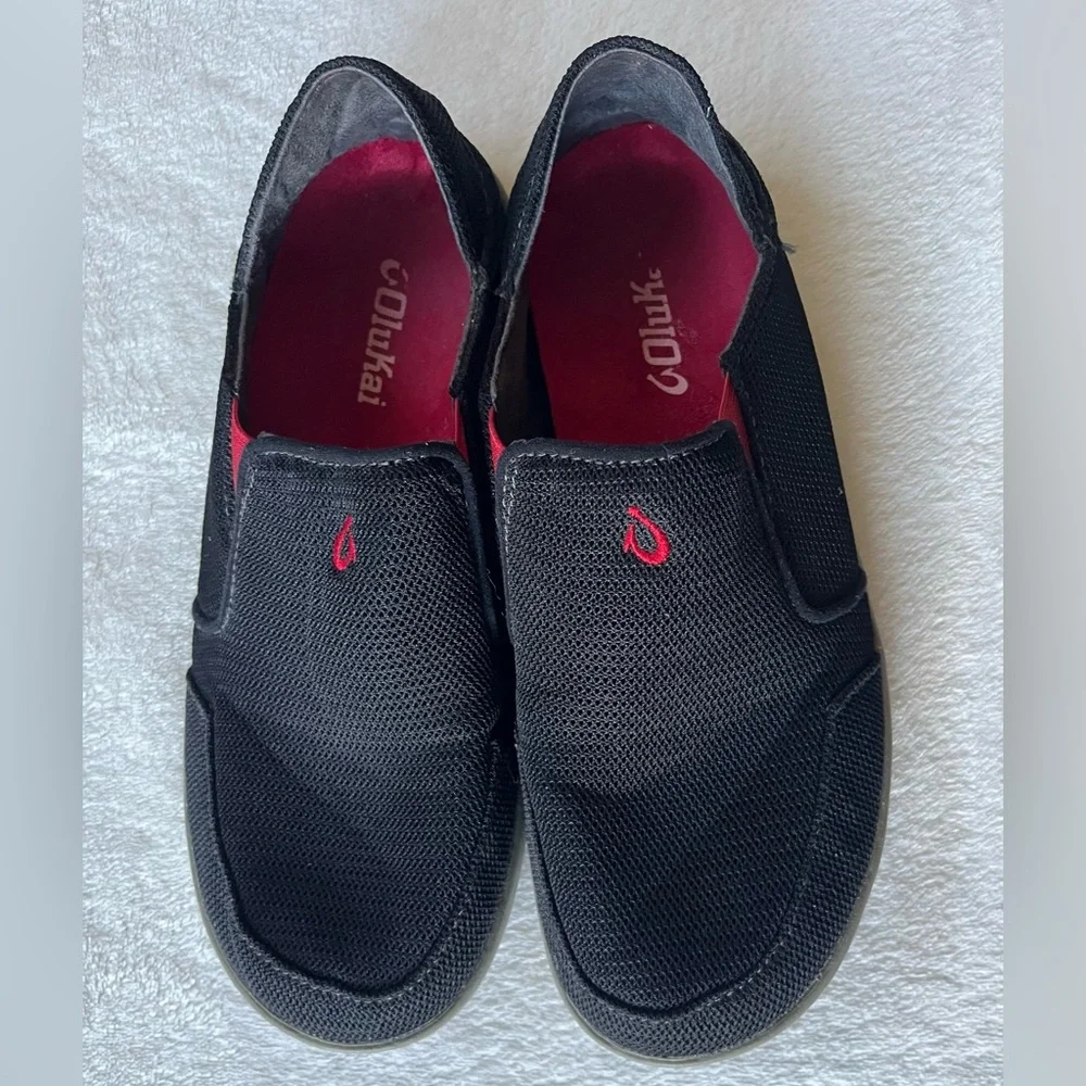 Olukai Nohea Mesh‎ Men's Black and Red Slip-On Loafers Sz M7